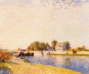 Alfred Sisley - The Dam on the Loing - Barges