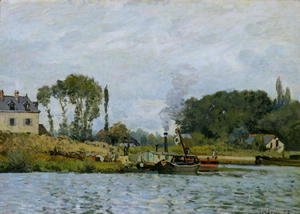 Alfred Sisley - Boats at the lock at Bougival, 1873