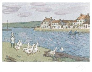 Alfred Sisley - Bords de Riviere, ou Les Oies